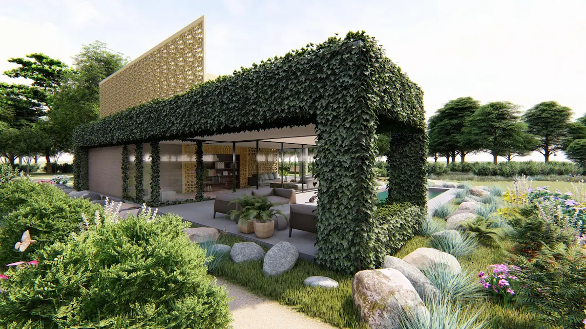 Model Teras Rumah Panjang dengan Taman Mini